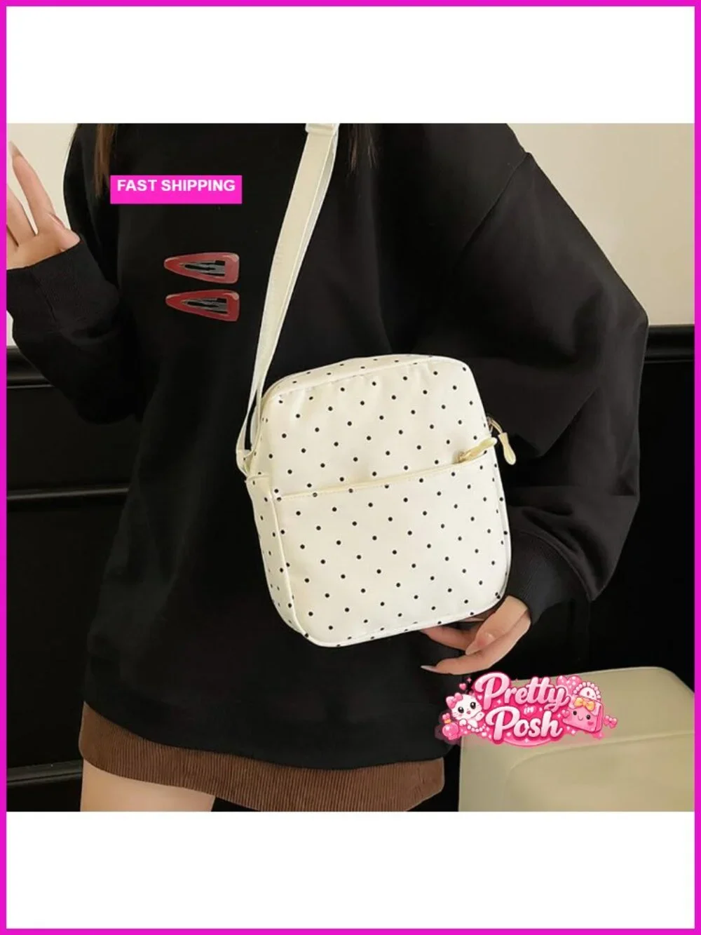 Polka Dot Nylon Backpack Set with Crossbody & Pouch